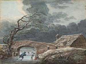 Winter Landscape With Skaters On A Frozen Canal