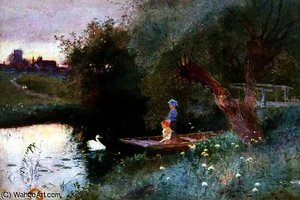 Children In A Punt At Evening — Thomas Mackay