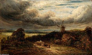 Landscape With A Wood And A Windmill Under Storm Clouds — John Linnell