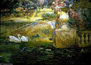 Mosaic Fountain. Detail of swans