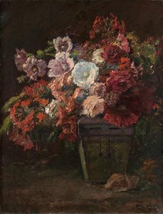 Hollyhocks (vase Of Flowers — Theodore Clement Steele, American Regionalism