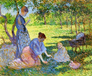 Poissy, Women In A Garden — Maximilien Luce, Neo-impressionism