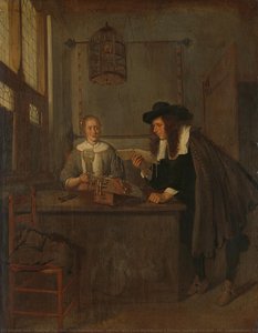 Interior with Lace-Worker and a Visitor, Quiringh Gerritsz. van Brekelenkam, 1650 - 1668