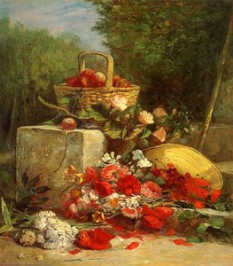 Flowers And Fruit In A Garden — Eugène Louis Boudin, Realism