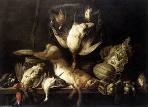 Still-life With Hare And Birds On A Ring — Adriaen Van Utrecht, Baroque Abundance