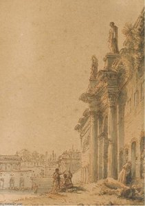 A Capriccio Palace With Temple And Two Figures In The Foreground — Victor Jean Nicolle