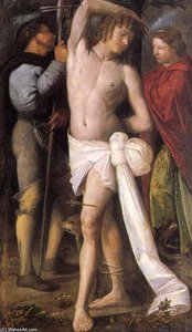 St Sebastian Between St Roch And St Margaret — Giovanni Cariani