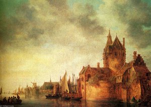 Josefsz Van A Castle By A River With Shipping At A Quay — Jan Josephszoon Van Goyen