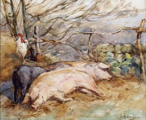 Farmyard Scene With Pigs And Chickens — John Atkinson Ii