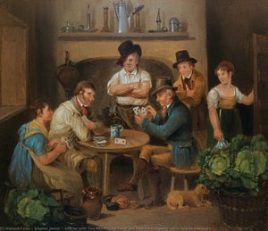 Interior With Two Men Playing Cards And Four Other Figures (after George Morland ) — Stephen Jenner
