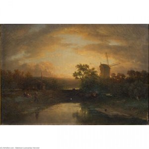Windmill Beyond — Salomon Leonardus Verveer