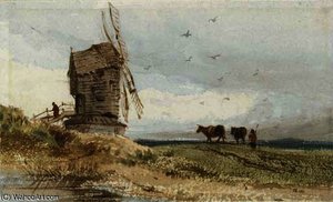 A Windmill With Cattle And A Drover Beneath — Thomas Shotter Boys