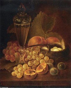 Still Life with Grapes, Peaches, Decanter and Nest of Eggs