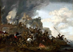 Cavalry Making A Sortie From A Fort On A Hill — Philips Wouwerman