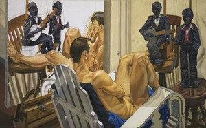 Male Model, Minstrel Marionettes, And Unfinished Painting — Philip Pearlstein