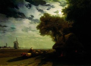 Ukrainian Landscape With Chumaks In The Moonlight — Ivan Konstantinovich Aivazovsky