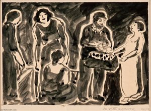 Four Women With Man And Basket — Abraham Walkowitz