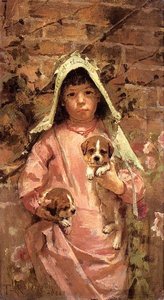 Girl With Puppies — Theodore Robinson