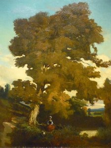 Paysanne Assise Sous Un Chêne Et Son Chien — Jules Dupré