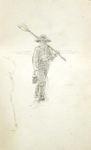 Boy With Pitchfork, Study For Wheat-wain Afield — John Ottis Adams