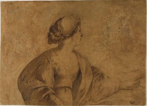 Woman In Profile, Pointing With Left Hand — Guercino