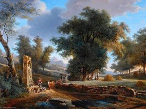 Landscape with Figures and a Gothic Monument