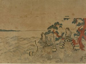 Matsukaze And Murasame Gathering Sea — Katsushika Hokusai