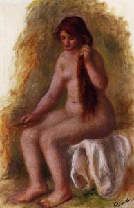 Seated Nude Combing Her Hair — Pierre-auguste Renoir, Impressionism
