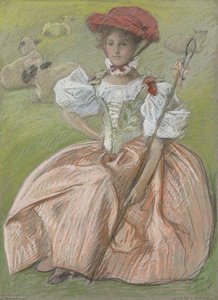 Lady In Pink Dress As Shepherdess — Edwin Austin Abbey