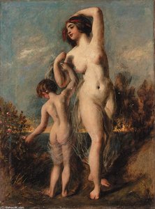 A Woman And Child In A Lake Landscape — William Etty