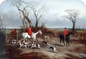 Going Out Huntsmen With Hounds Passing Through A Gate — John Dalby