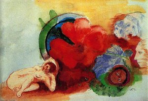 Nude, Begonia And Heads — Odilon Redon