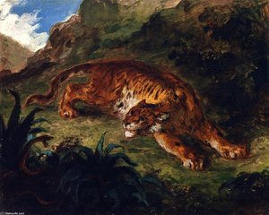 Tiger Startled By A Snake — Eugène Delacroix
