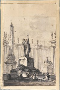 Architectural Fantasy With Fountain And Obelisk — Louis-joseph Le Lorrain, Baroque