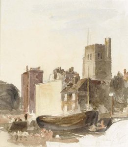 Moored Barges Near Lambeth Palace — Peter De Wint