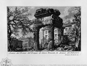 The Roman Antiquities, T. 1, Plate Xxxii. Ruins Of The Pronaos Of The Temple Of Jupiter The Thunderer. — Giovanni Battista Piranesi, Neo Classicism