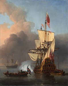 An English Warship Firing A Salute — Willem Van De Velde The Younger