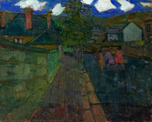 Penrhys Road With Three Women, Ystrad — Ernest Zobole