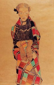 Girl In Black Pinafore, Wrapped In Plaid Blanket (poldi Lodzinsky) — Egon Schiele, Expressionist Painting