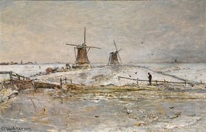 Snow Covered Windmills Near Overschie — Paul Joseph Constantine Gabriel