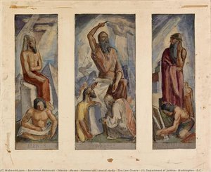 Menes, Moses, Hammurabi (mural study, The Law Givers, U.S. Department of Justice, Washington, D.C.)