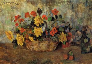 Nasturtiums And Dahlias In A Basket — Eugène Henri Paul Gauguin, Post-impressionism