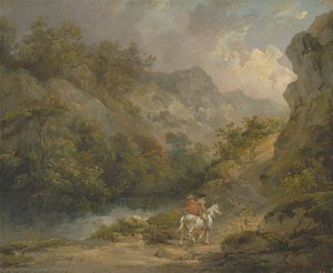 Rocky Landscape With Two Men On A Horse — George Morland