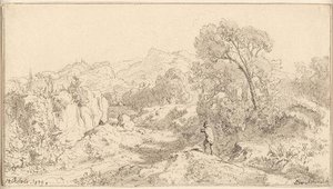 A Mountain Landscape With Figure In Foreground — Andreas Achenbach