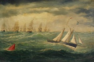 Liverpool Pilot Schooner No.2, The 'leader', Leading A Fleet Of Vessels Over The Mersey Bar During A Gale, 8 February 1881 — William Horde Yorke