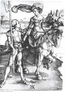 Noble Woman At Horses And Lansquenet — Albrecht Dürer