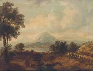 Figures On A Track, With An Estuary And Mountains Beyond — Horatio Mcculloch