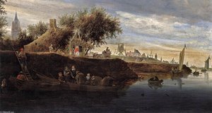 Ferry Near Gorinchem (detail) — Salomon Van Ruysdael, Dutch Golden Age Landscape
