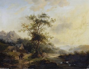 Travellers On A Country Road — Andreas Schelfhout