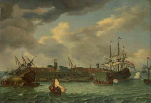 The Island of Onrust near Batavia (Jakarta), Abraham Storck (manner of), 1699